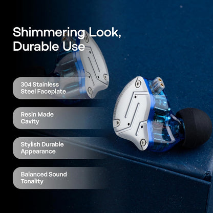 KZ ZS10 Pro, 4BA+1DD 5 Driver in Ear Monitor, Hifi Wired Earbuds, Gaming Earbuds, Hybrid IEM Earphones with Stainless Steel Faceplate, Detachable Cable for Musician (Without Mic, Blue)