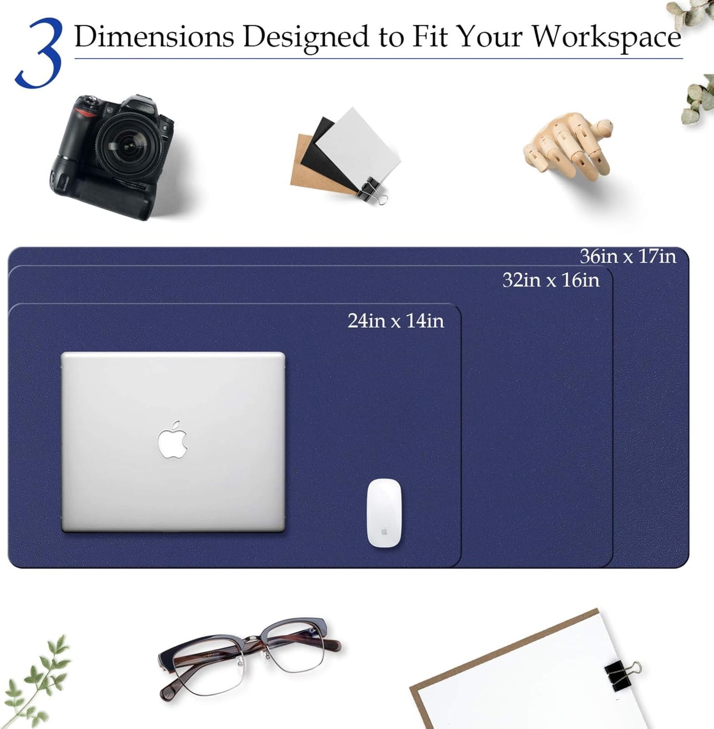 PU Leather Desk Pad with Suede Base, Multi-Color Non-Slip Mouse Pad, 24” X 14” Waterproof Desk Writing Mat, Large Desk Blotter Protector (Dark Blue)
