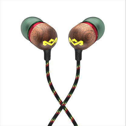Smile Jamaica: Wired Earphones with Microphone, Noise Isolating Design, and Sustainable Materials (Rasta)