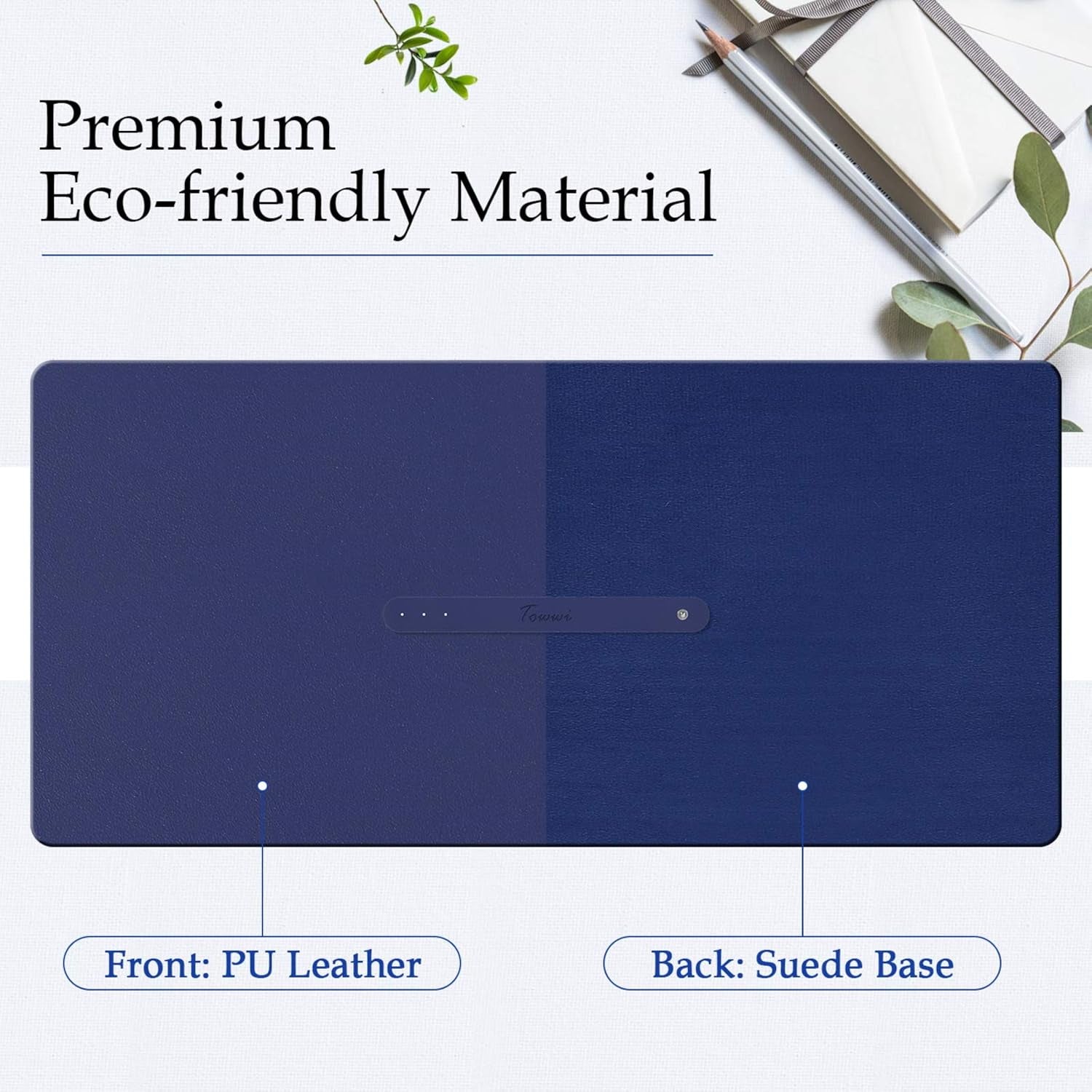 PU Leather Desk Pad with Suede Base, Multi-Color Non-Slip Mouse Pad, 24” X 14” Waterproof Desk Writing Mat, Large Desk Blotter Protector (Dark Blue)