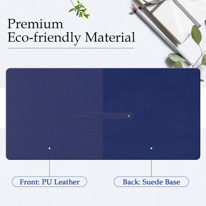 PU Leather Desk Pad with Suede Base, Multi-Color Non-Slip Mouse Pad, 24” X 14” Waterproof Desk Writing Mat, Large Desk Blotter Protector (Dark Blue)