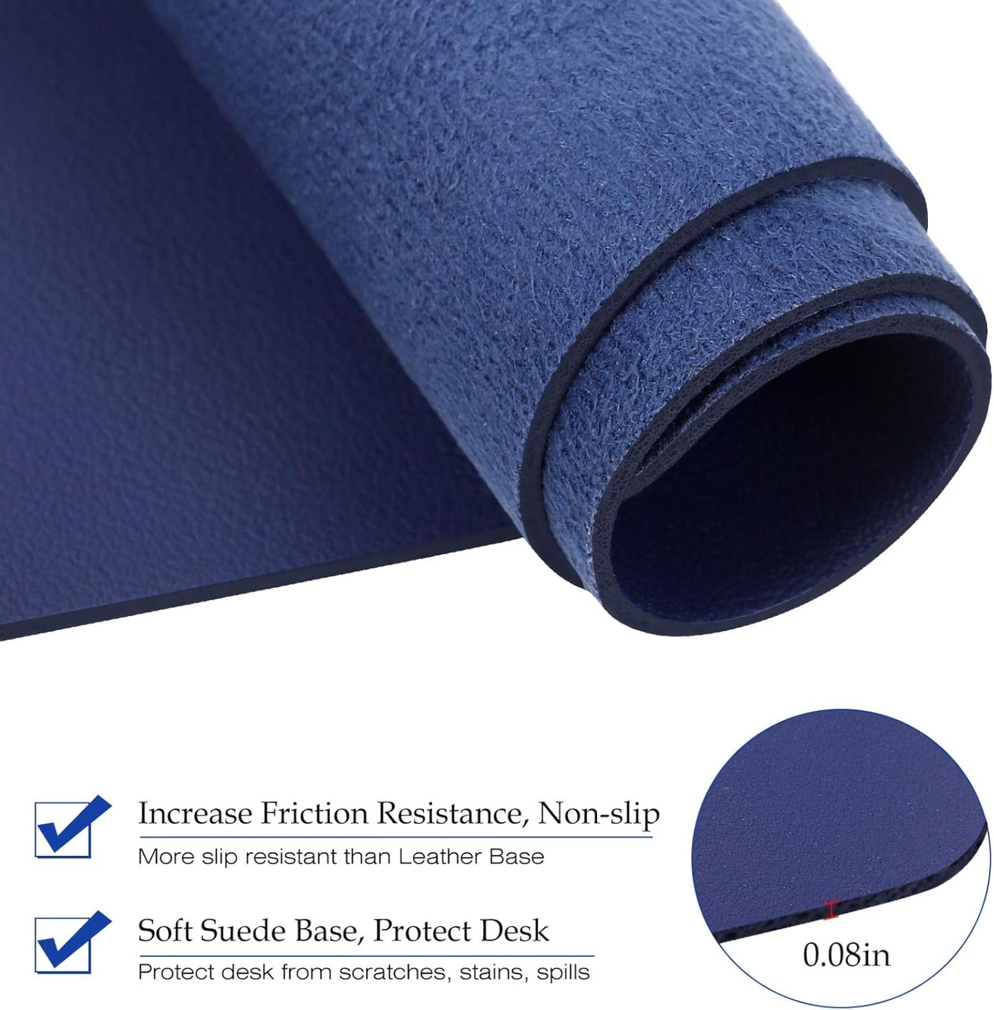 PU Leather Desk Pad with Suede Base, Multi-Color Non-Slip Mouse Pad, 24” X 14” Waterproof Desk Writing Mat, Large Desk Blotter Protector (Dark Blue)