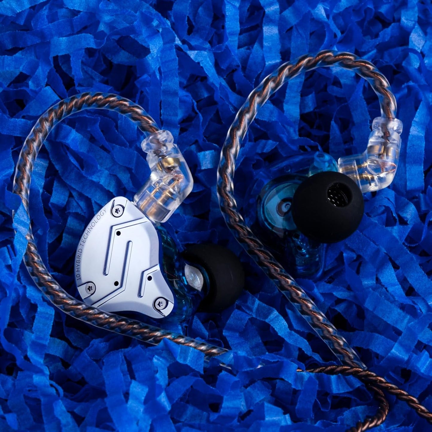 KZ ZS10 Pro, 4BA+1DD 5 Driver in Ear Monitor, Hifi Wired Earbuds, Gaming Earbuds, Hybrid IEM Earphones with Stainless Steel Faceplate, Detachable Cable for Musician (Without Mic, Blue)